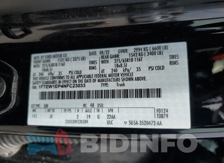 1FTEW1EP4NFC23033 Photo# 12