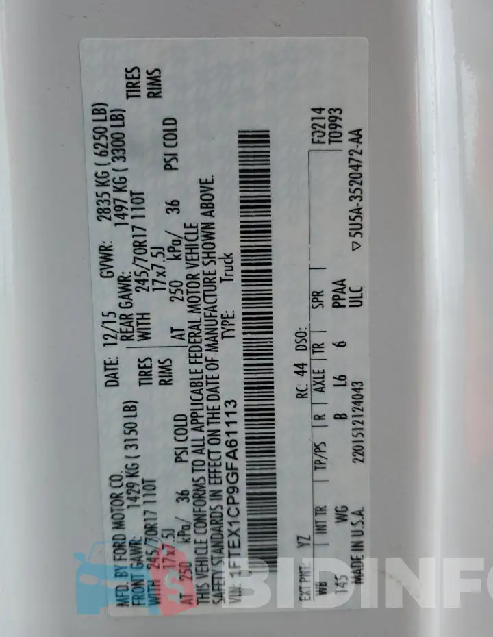 1FTEX1CP9GFA61113 Photo# 12