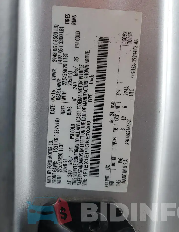 1FTEX1EP1GKE70209 Photo# 12