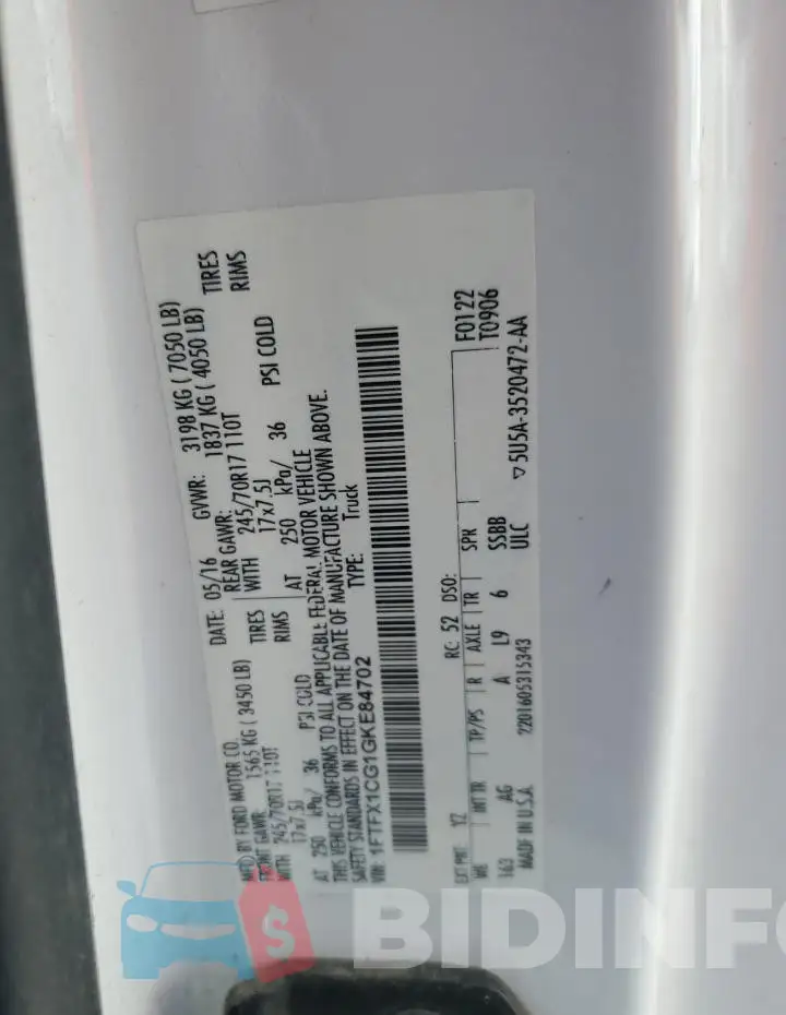 1FTFX1CG1GKE84702 Photo# 12