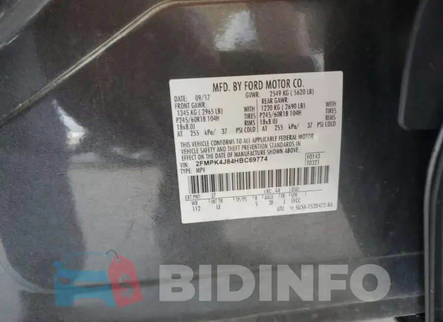 2FMPK4J84HBC69774 Photo# 13