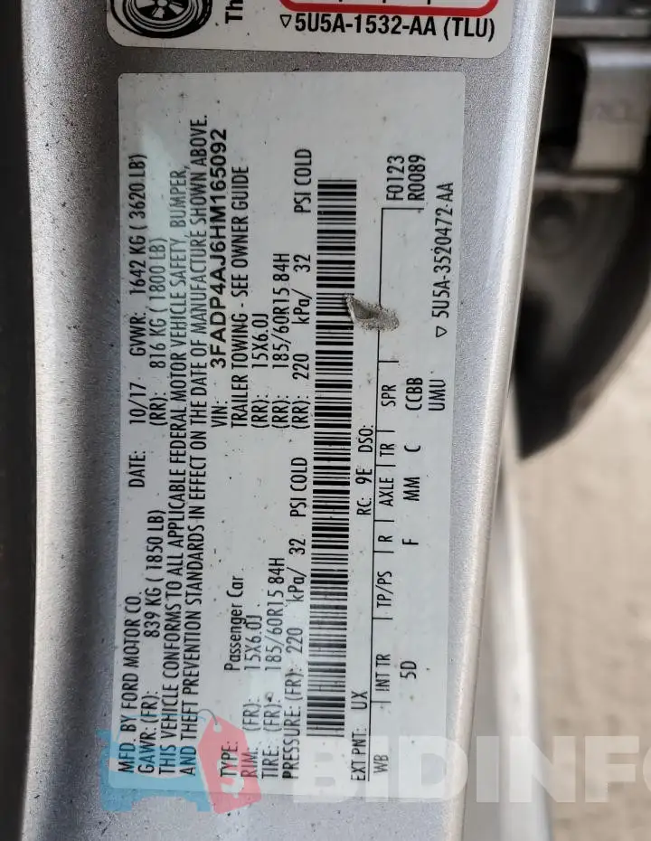 3FADP4AJ6HM165092 Photo# 12