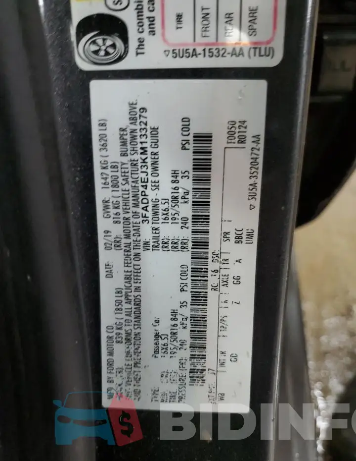3FADP4EJ3KM133279 Photo# 12