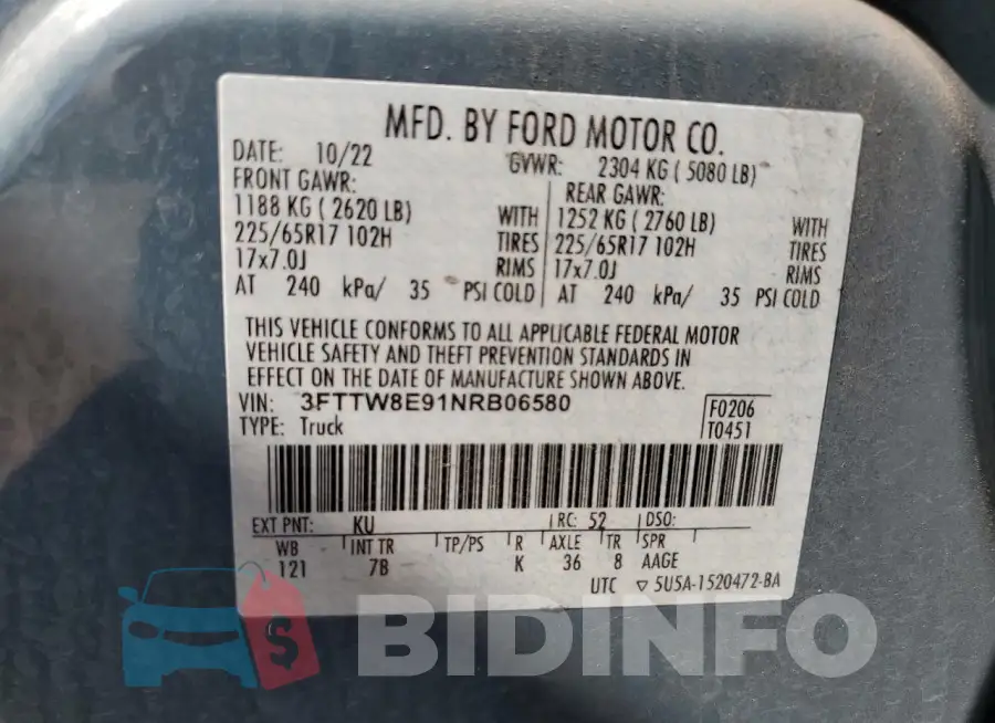 3FTTW8E91NRB06580 Photo# 12