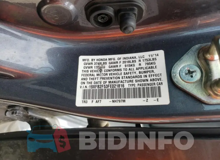 19XFB2F53FE021816 Photo# 12