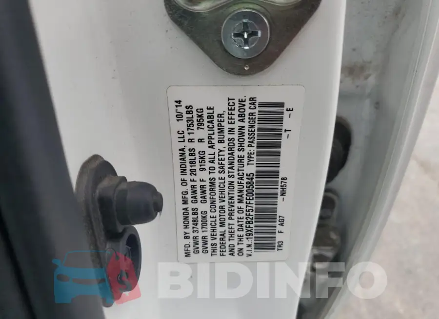 19XFB2F57FE005845 Photo# 12