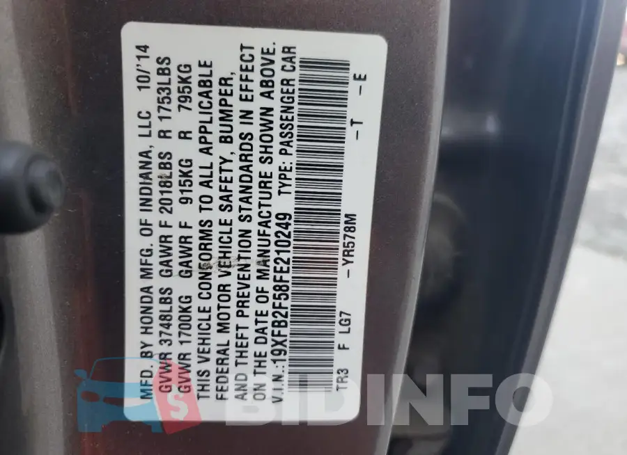 19XFB2F58FE210249 Photo# 12