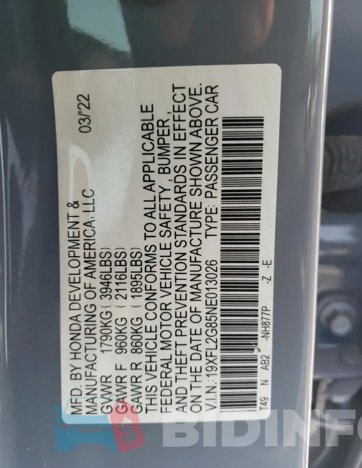 19XFL2G85NE013026 Photo# 12