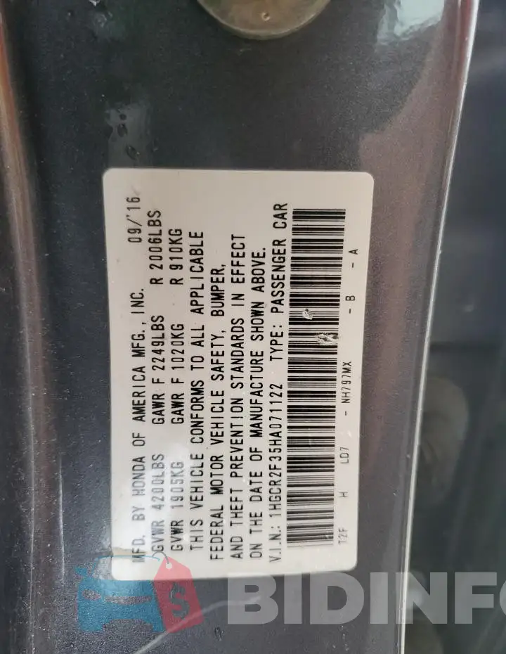 1HGCR2F35HA071122 Photo# 12