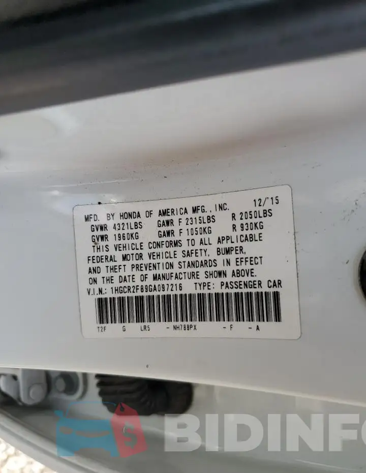 1HGCR2F89GA097216 Photo# 12