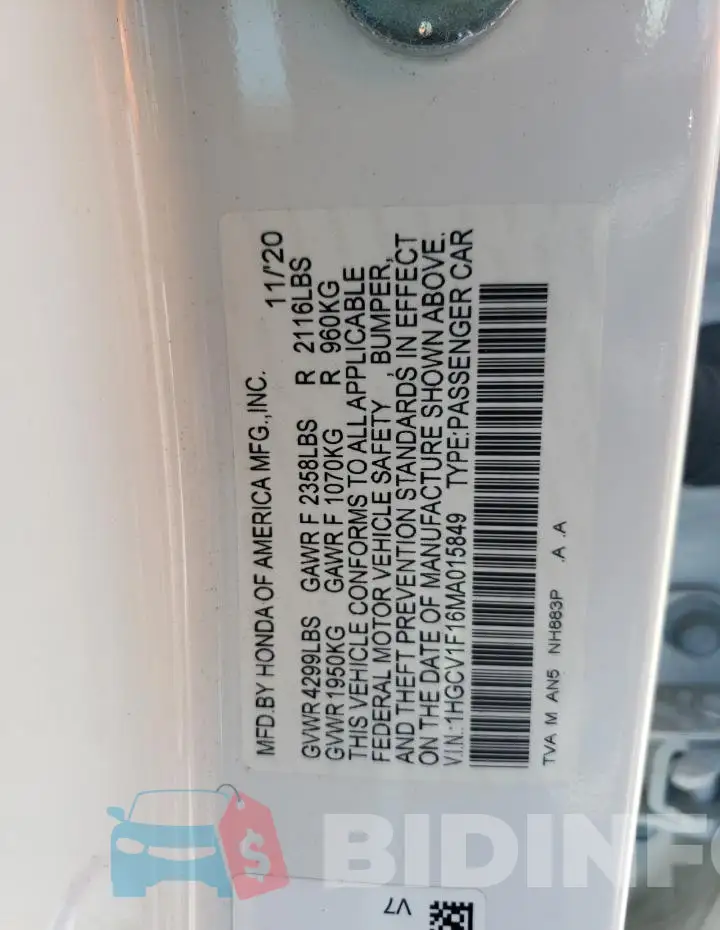 1HGCV1F16MA015849 Photo# 12