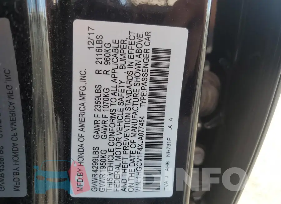 1HGCV1F4XJA077454 Photo# 12