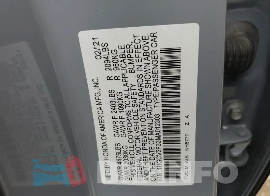 1HGCV2F33MA012303 Photo# 13