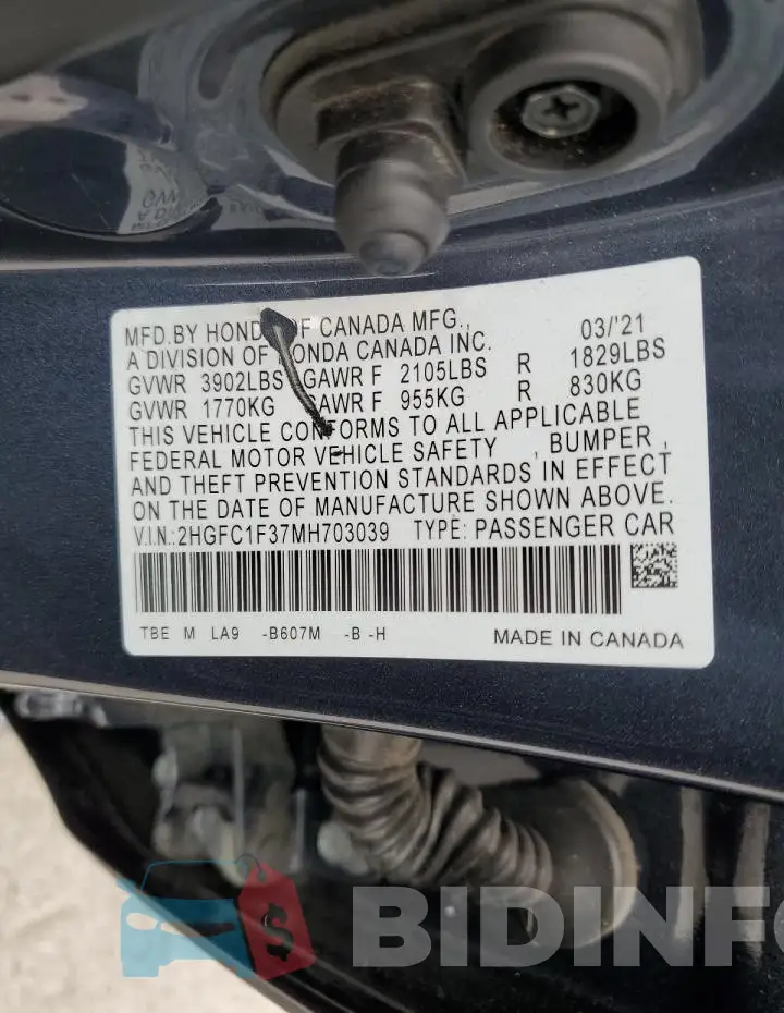 2HGFC1F37MH703039 Photo# 12