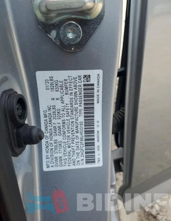 2HGFC2F86LH533160 Photo# 12