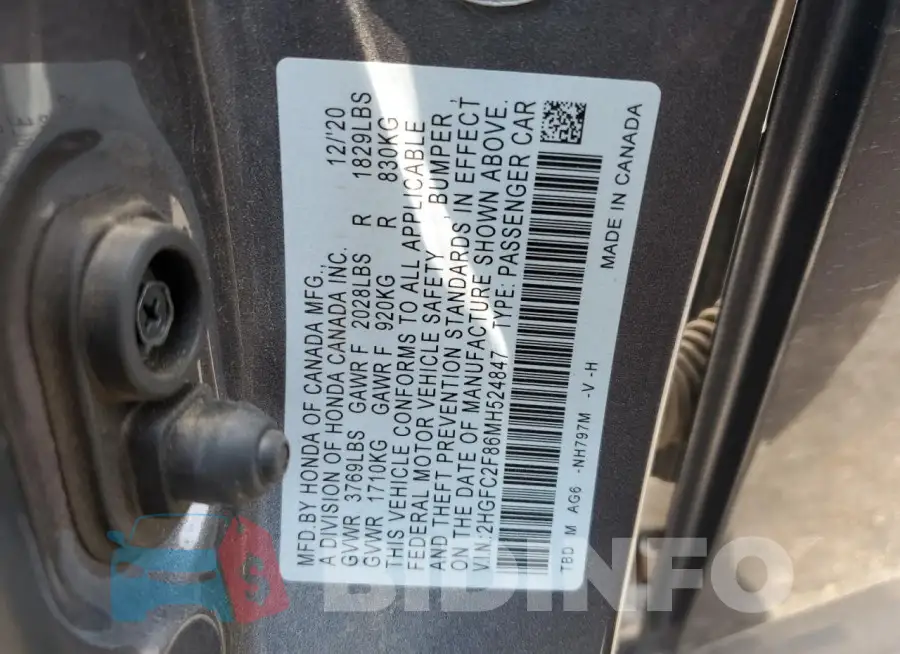 2HGFC2F86MH524847 Photo# 12