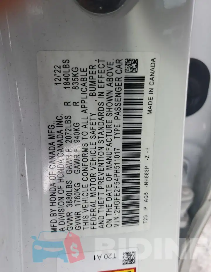 2HGFE2F54PH511017 Photo# 12