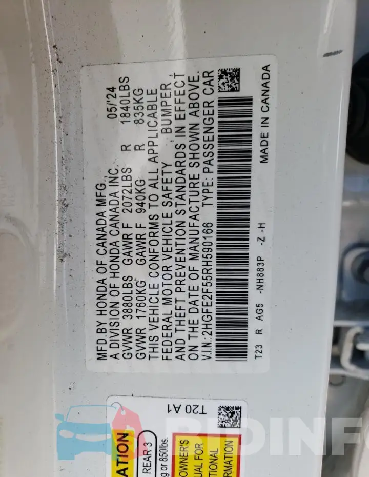 2HGFE2F55RH590166 Photo# 12