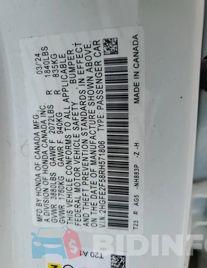 2HGFE2F58RH571806 Photo# 12