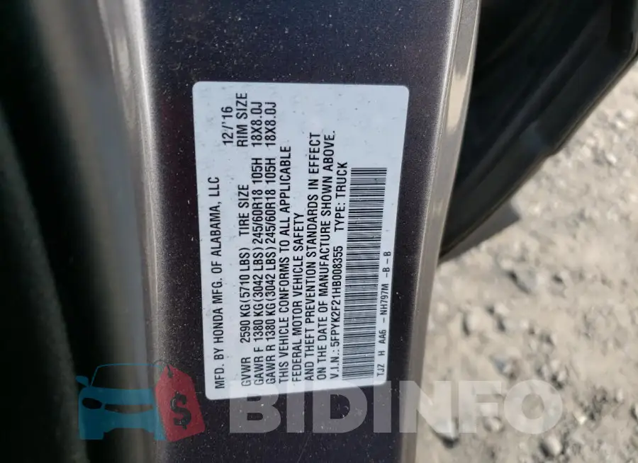 5FPYK2F21HB008355 Photo# 12