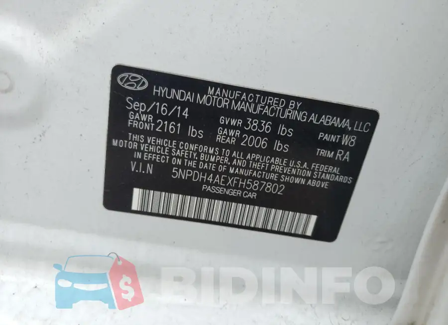 5NPDH4AEXFH587802 Photo# 12