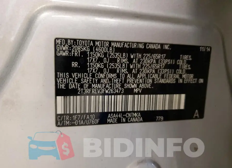 2T3RFREV3FW263473 Photo# 12