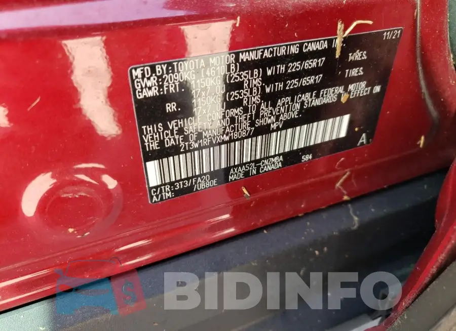 2T3W1RFVXMW180877 Photo# 14
