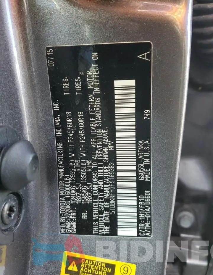 5TDBKRFH3FS189382 Photo# 14