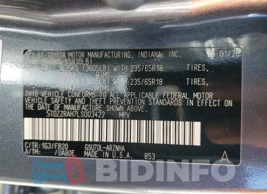 5TDZZRAH7LS003422 Photo# 13