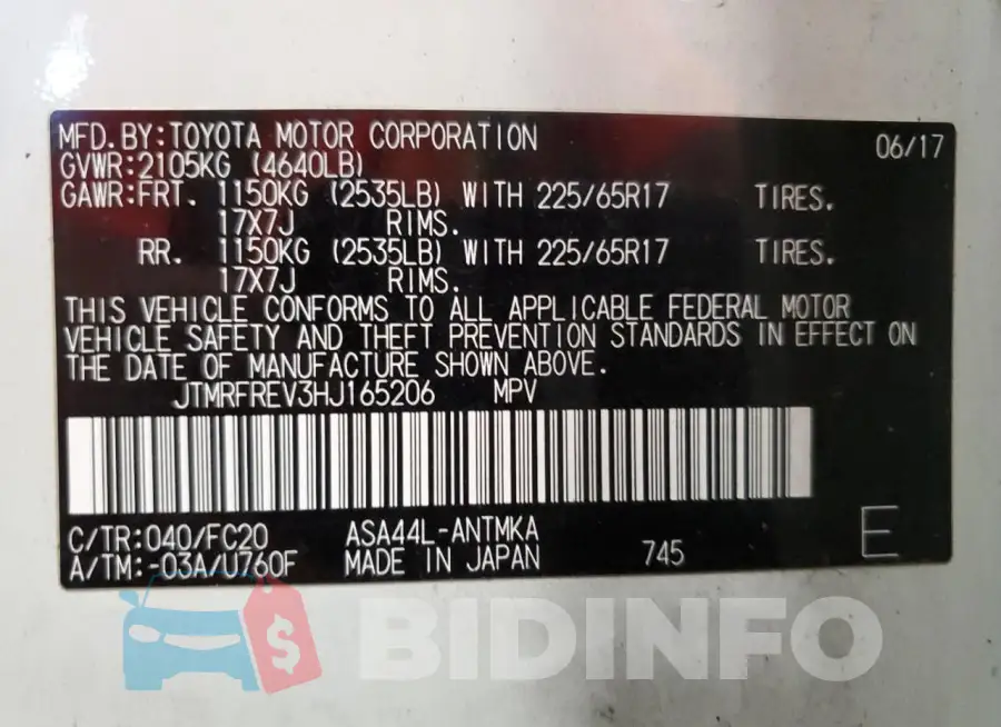 JTMRFREV3HJ165206 Photo# 14