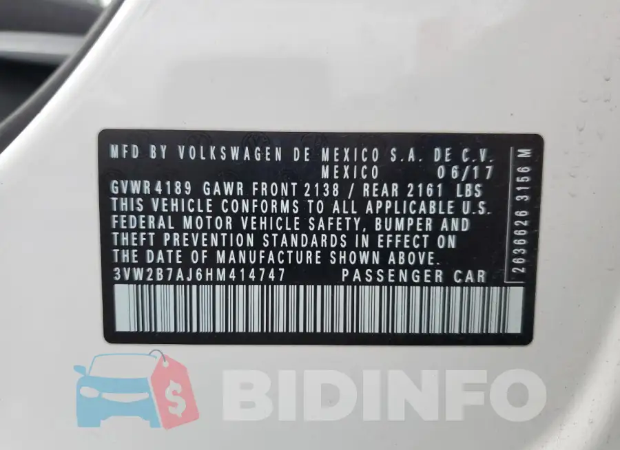 3VW2B7AJ6HM414747 Photo# 13