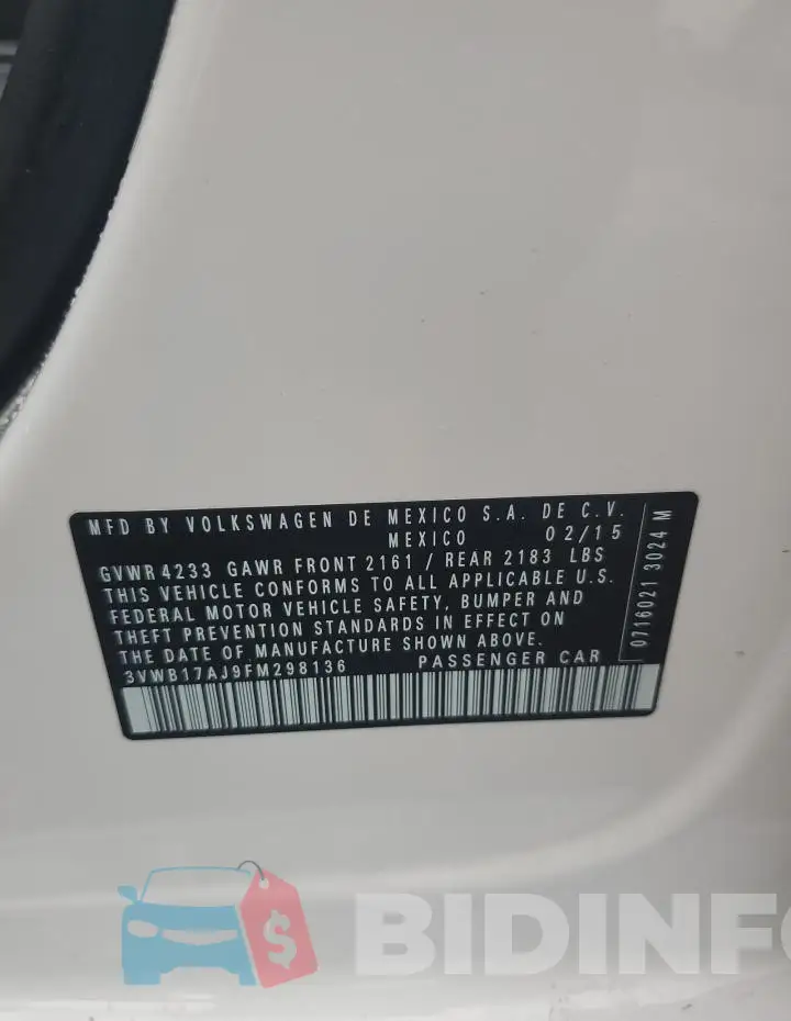 3VWB17AJ9FM298136 Photo# 13