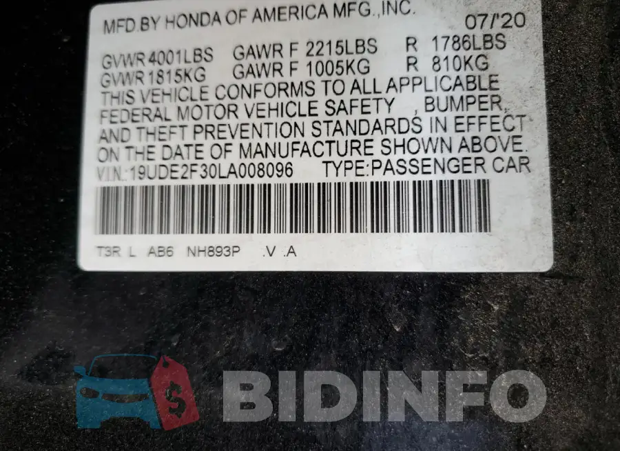 19UDE2F30LA008096 Photo# 12