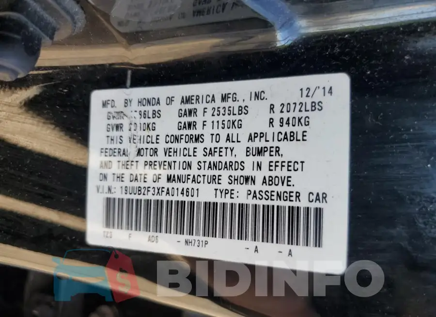 19UUB2F3XFA014601 Photo# 13