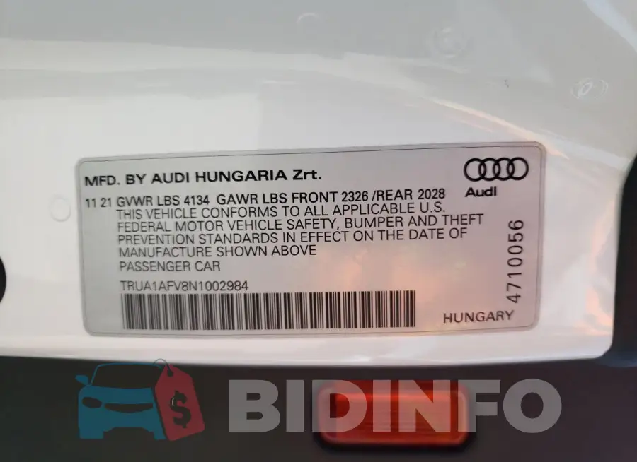 TRUA1AFV8N1002984 Photo# 12