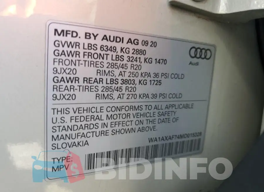 WA1AXAF74MD015328 Photo# 14