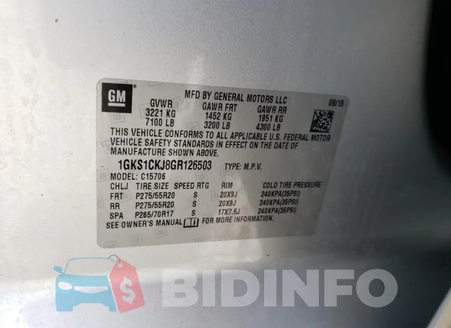 1GKS1CKJ8GR126503 Photo# 13