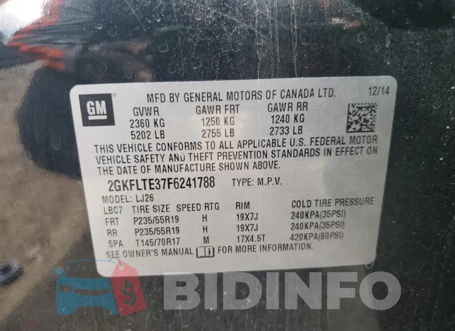 2GKFLTE37F6241788 Photo# 14