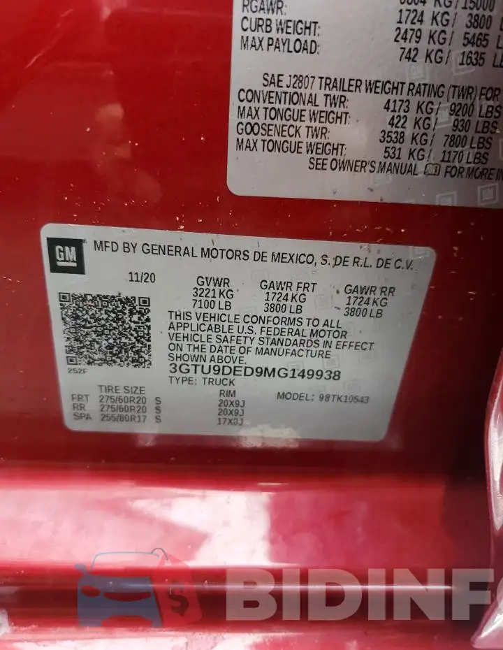 3GTU9DED9MG149938 Photo# 13