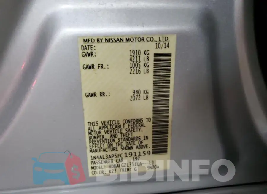 1N4AL3AP5FC191159 Photo# 13