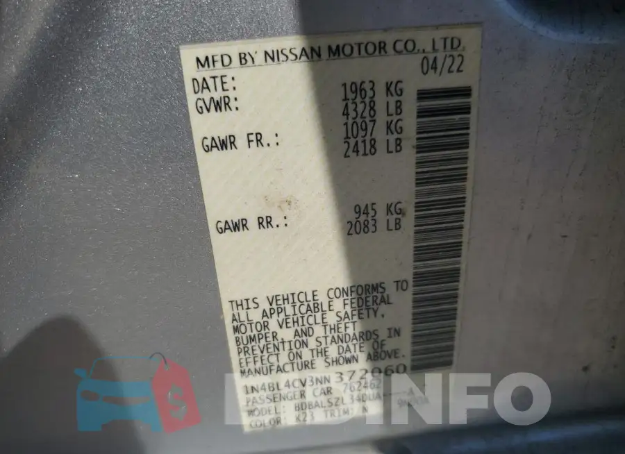 1N4BL4CV3NN372060 Photo# 12