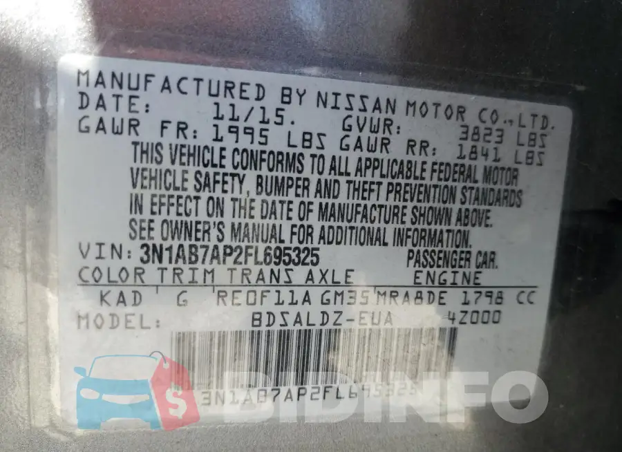 3N1AB7AP2FL695325 Photo# 10
