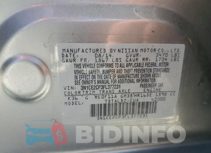 3N1CE2CP3FL377231 Photo# 12
