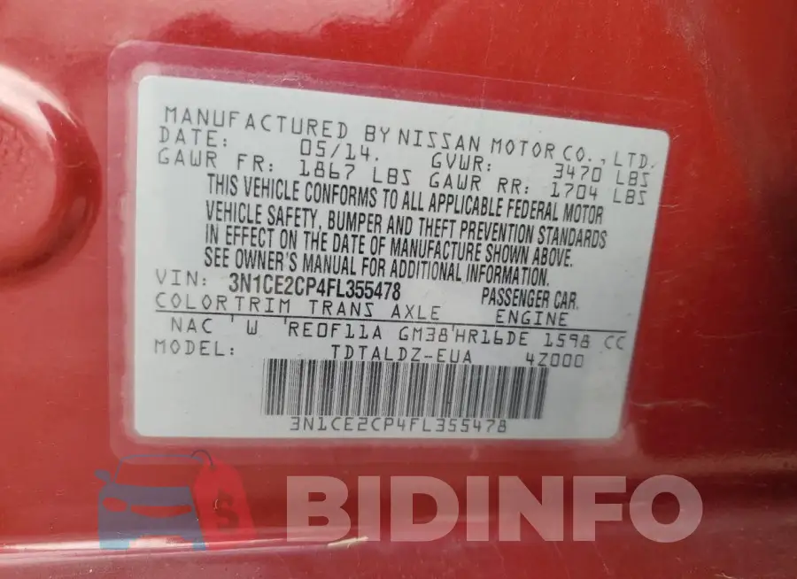 3N1CE2CP4FL355478 Photo# 12