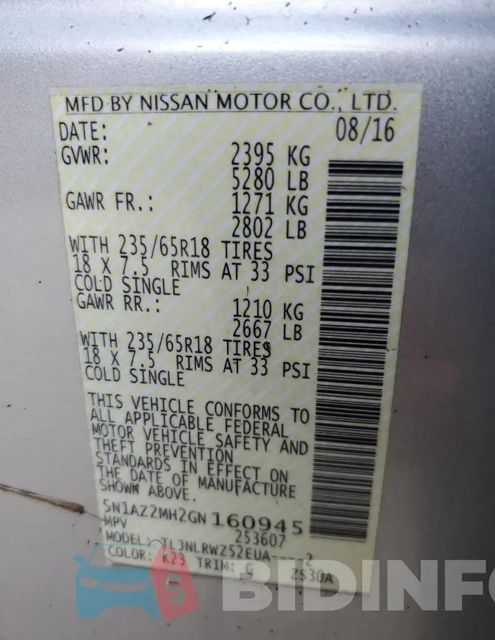 5N1AZ2MH2GN160945 Photo# 14