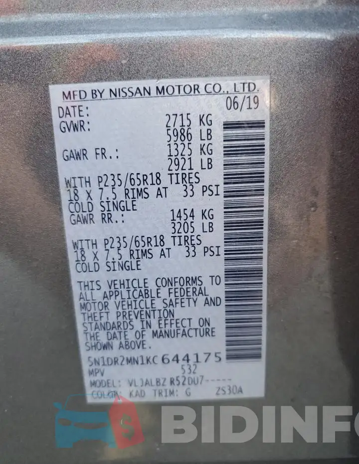 5N1DR2MN1KC644175 Photo# 13