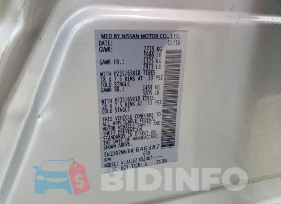 5N1DR2MN3HC646387 Photo# 13