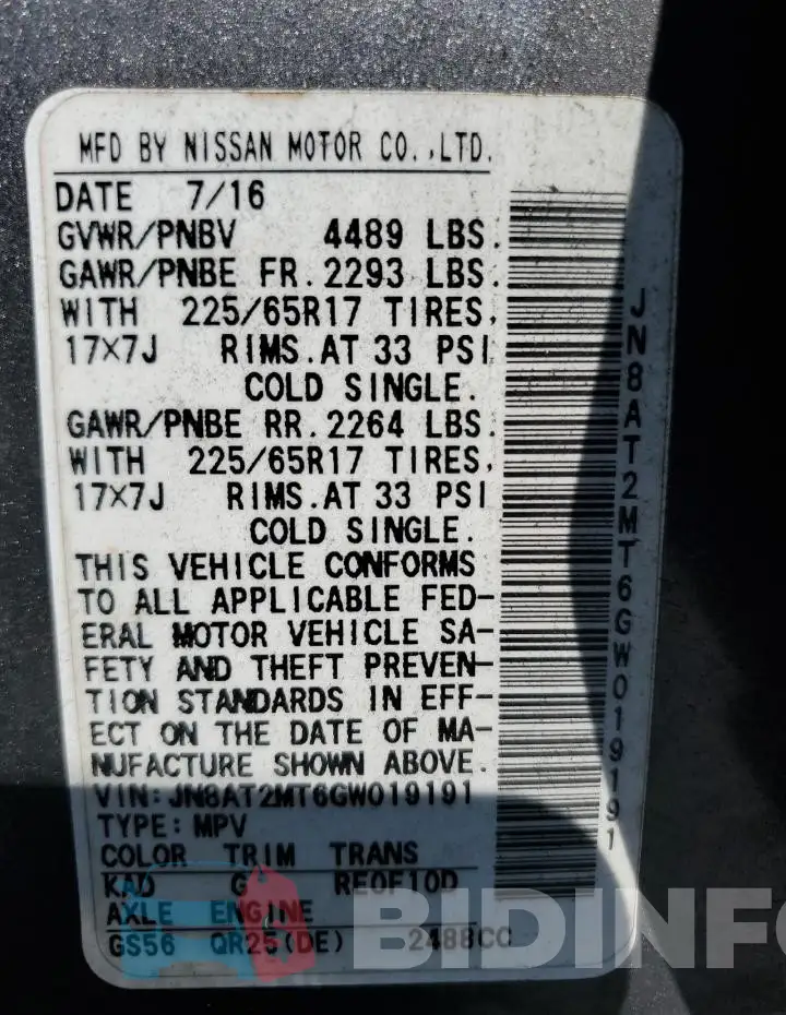 JN8AT2MT6GW019191 Photo# 13