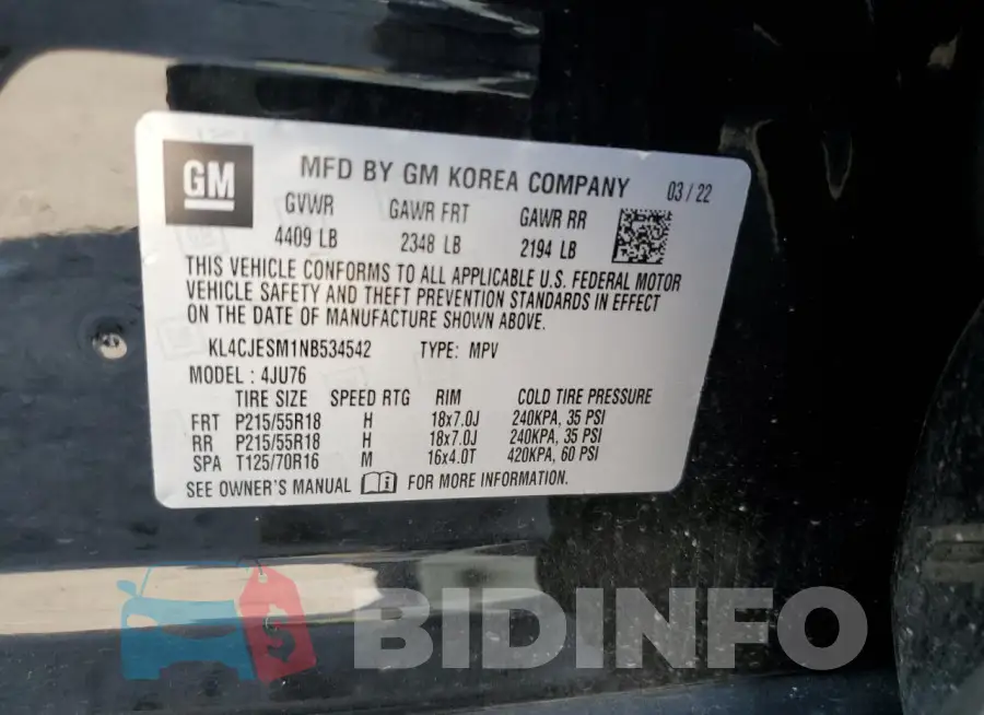 KL4CJESM1NB534542 Photo# 14