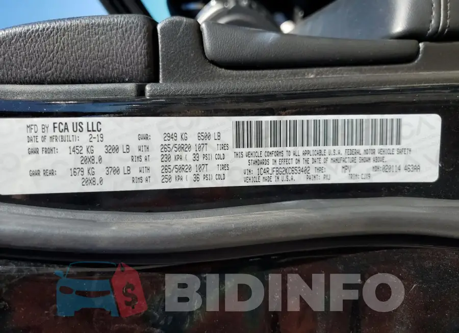 1C4RJFBG2KC653402 Photo# 13